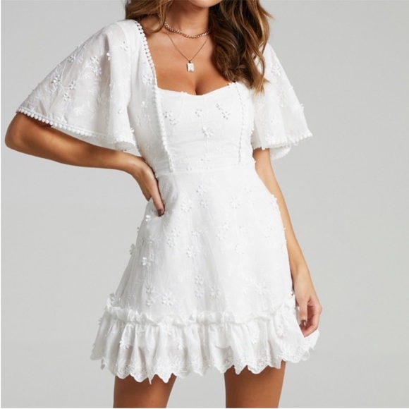 Showpo. Fancy A Spritz Square Neck Embroidered Mini Dress - Picture 4 of 14